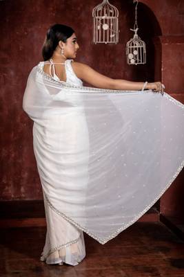 white woven georgette stone work all seasons sarees 4