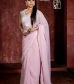 pink woven georgette stone work all seasons sarees