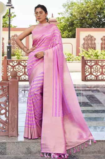 pink color beautiful woven designer partywear ethnic saree