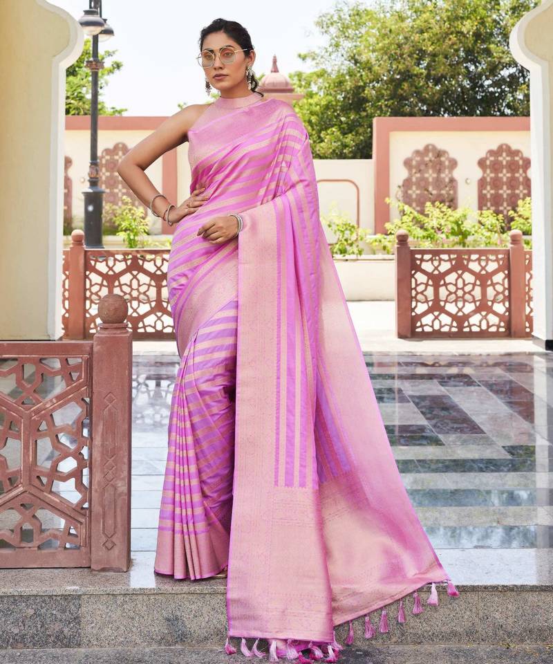 pink color beautiful woven designer partywear ethnic saree