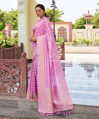 pink woven partywear ethnic saree 2
