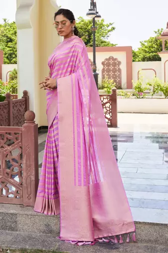 pink woven partywear ethnic saree