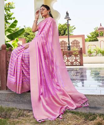 pink woven partywear ethnic saree 4