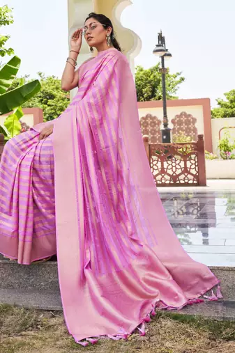 pink woven partywear ethnic saree