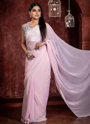 pink woven georgette stone work all seasons sarees 3