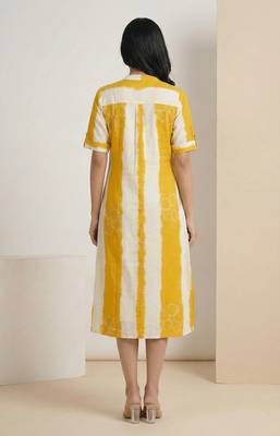 Yellow striped embroidered cotton straight kurti 2