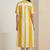 Yellow striped embroidered cotton straight kurti