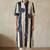 Navy blue striped floral embroidered cotton straight kurti