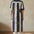 Navy blue striped floral embroidered cotton straight kurti