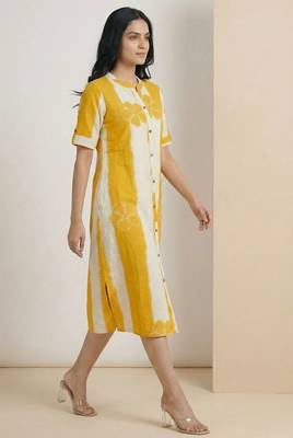 Yellow striped embroidered cotton straight kurti 4
