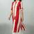 Red striped floral embroidery cotton straight kurti