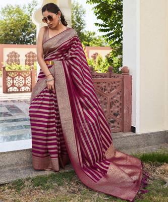 maroon woven partywear ethnic saree 4