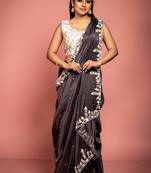 grey woven organza sequins work all seasons sarees