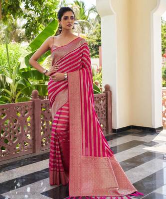 pink woven partywear ethnic saree 1