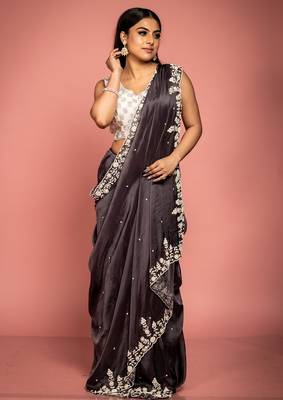 grey woven organza sequins work all seasons sarees 3