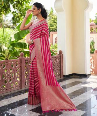 pink woven partywear ethnic saree 2