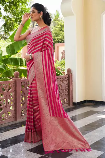 pink woven partywear ethnic saree