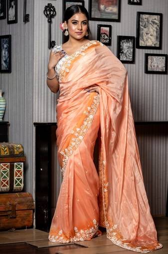 multicolor woven organza sequins work all seasons sarees