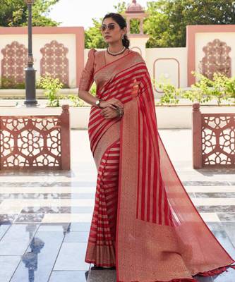 red woven partywear ethnic saree 1