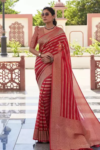 red color beautiful woven designer partywear ethnic saree