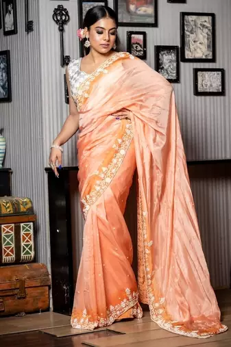 multicolor woven organza sequins work all seasons sarees