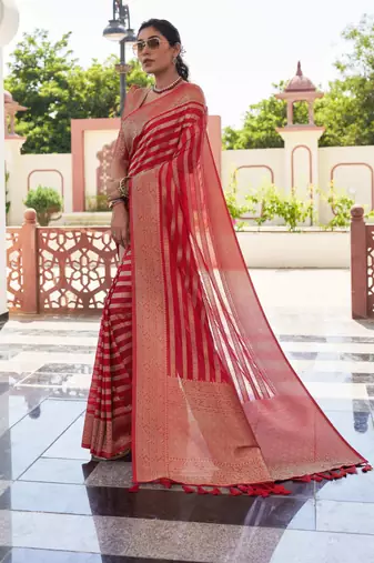 red woven partywear ethnic saree