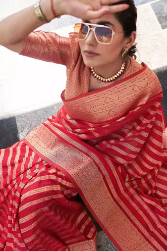 red woven partywear ethnic saree