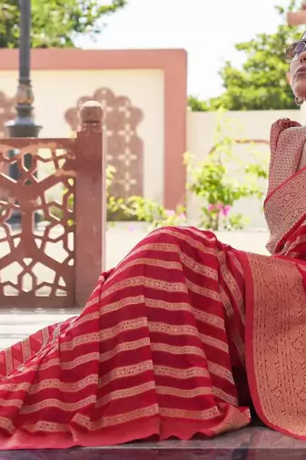 red woven partywear ethnic saree