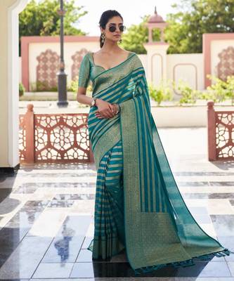 teal woven partywear ethnic saree 1