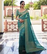 teal color beautiful woven designer partywear ethnic saree