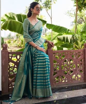 teal woven partywear ethnic saree 2