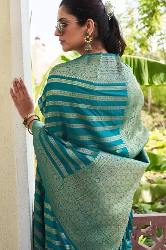 teal woven partywear ethnic saree