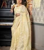 yellow woven organza sequins work all seasons sarees