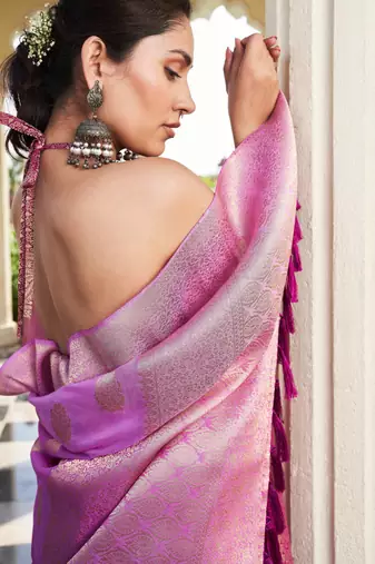 purple georgette heavy wevon work graceful saree
