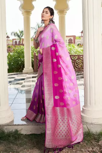purple georgette heavy wevon work graceful saree