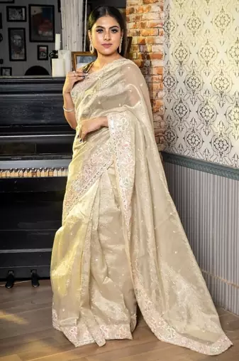 gold woven tissue zari work all seasons sarees