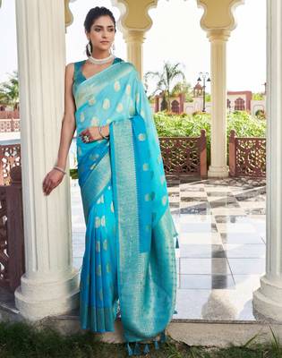 firozi georgette heavy wevon work graceful saree 1