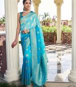 firozi color georgette fabric heavy wevon designer work  graceful saree