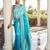 firozi color georgette fabric heavy wevon designer work  graceful saree