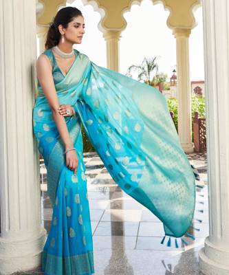 firozi georgette heavy wevon work graceful saree 2