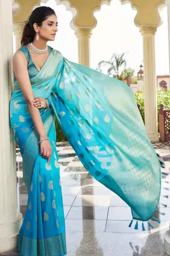 firozi georgette heavy wevon work graceful saree