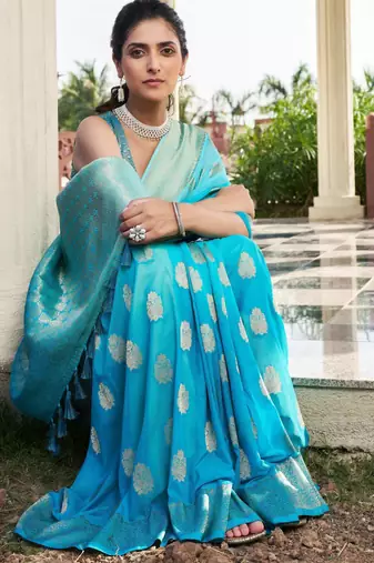 firozi georgette heavy wevon work graceful saree