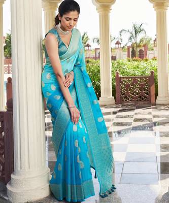 firozi georgette heavy wevon work graceful saree 4