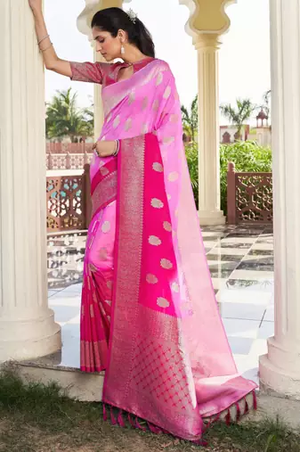 pink georgette heavy wevon work graceful saree