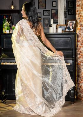 white woven glass tissue sequins work all seasons sarees 4