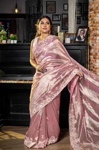 multicolor woven tissue sequins work all seasons sarees