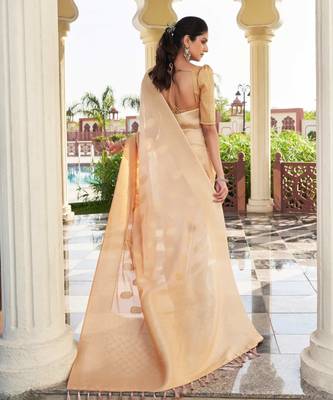 peach georgette heavy wevon work graceful saree 2