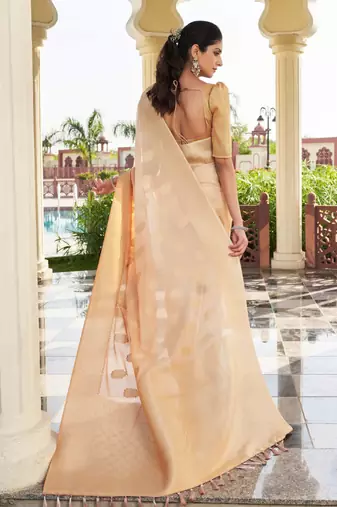 peach georgette heavy wevon work graceful saree