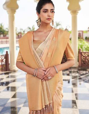 peach georgette heavy wevon work graceful saree 3