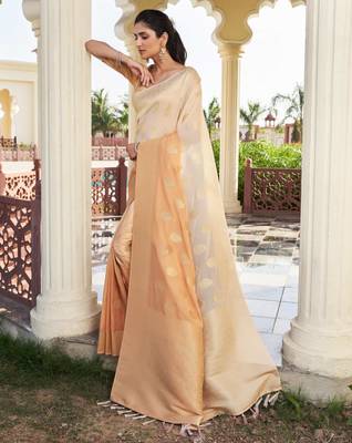 peach georgette heavy wevon work graceful saree 4